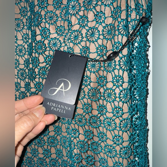 👗 NWT! Adrianna Papell Crochet Lace Teal Dress - Picture 8 of 11